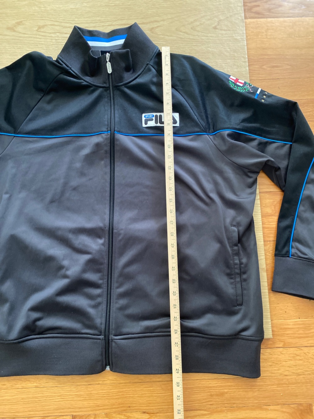 FILA VINTAGE  Black Track Jacket with Blue Trim ITALIA 🇮🇹 - Picture 5 of 16